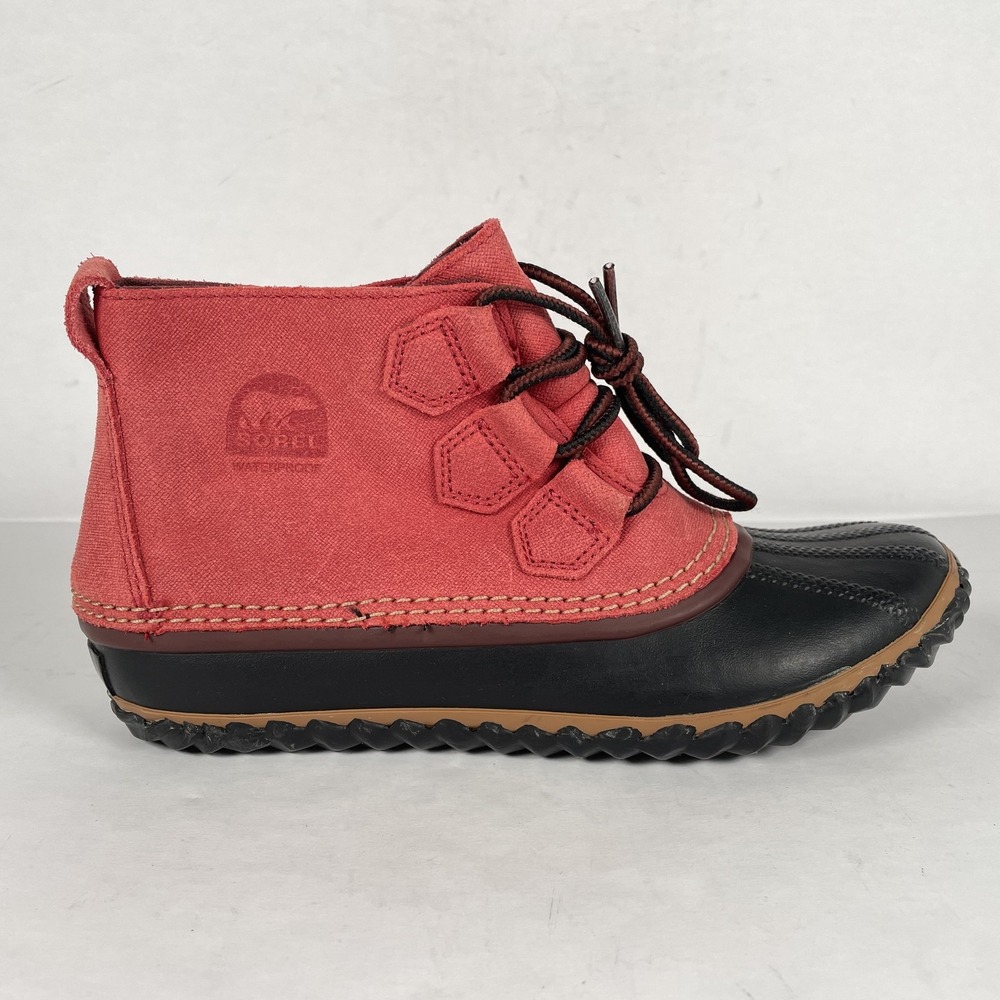 Sorel Out N About Duck Boots Womens Size 8 Red Suede Casual Lace Up Ankle Shoes